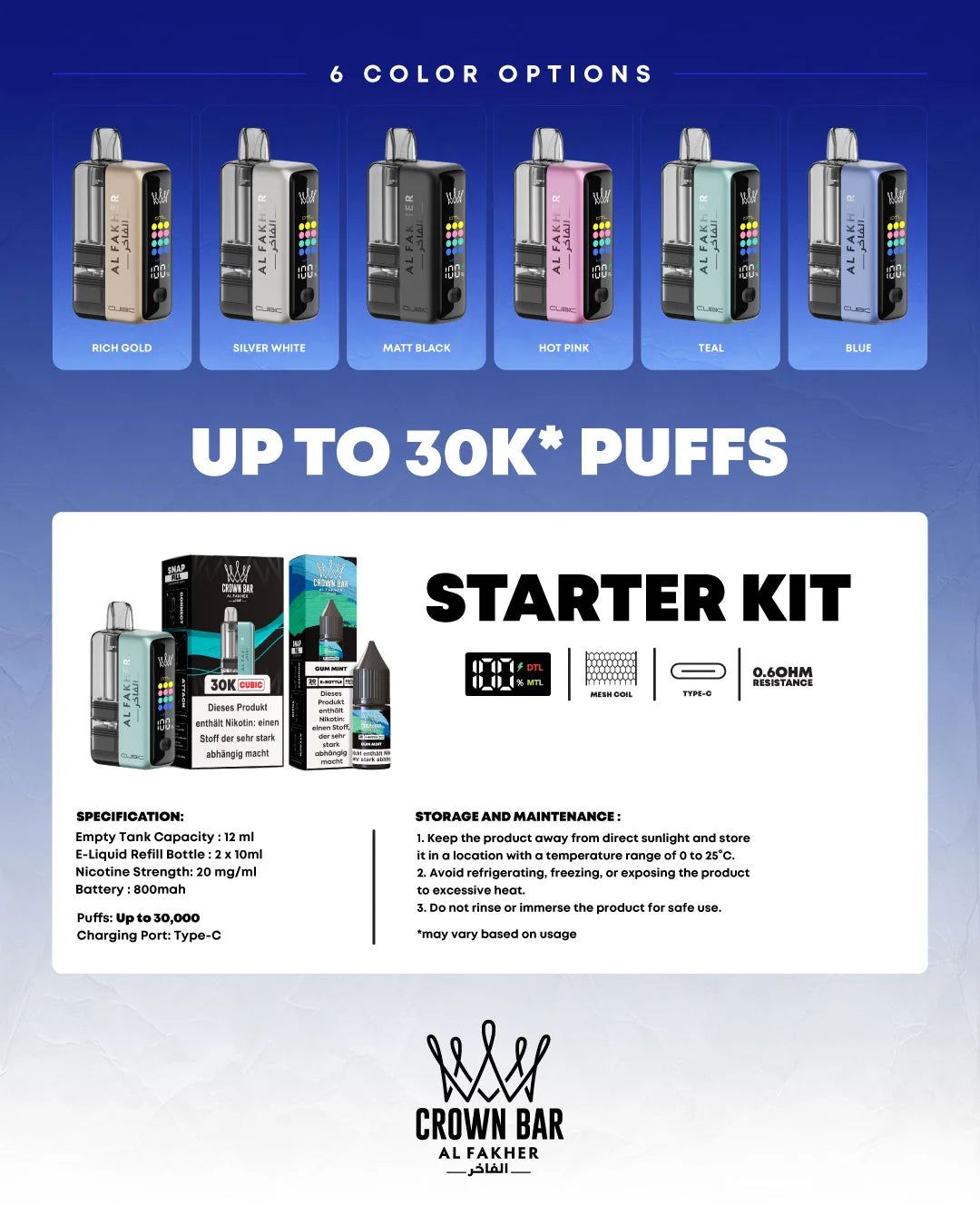 Crown Bar Al Fakher Cubic 30K